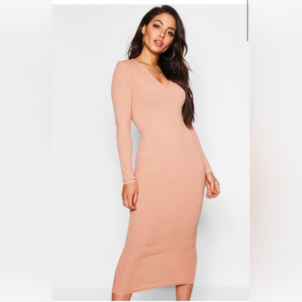 JUMBO RIB NOTCH NECK MIDAXI DRESS